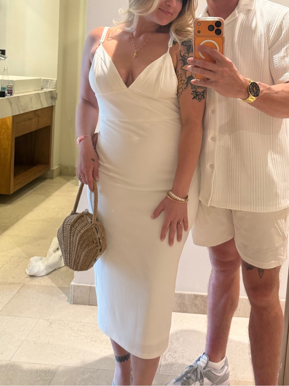 Lulu's White Spaghetti Strap Midi Dress with full zipper on back